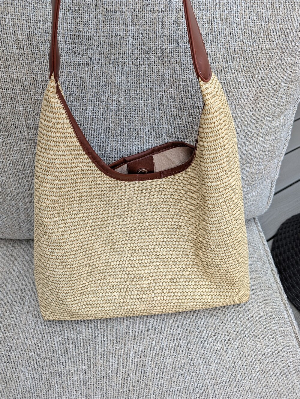 CommonSense Shoulder Bag with Brown Trim - Neutral Tote